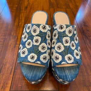 Loeffler Randall Blue Floral Embroidered Slide Clogs